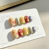 10Pcs Handmade Sunflower Press On Nails Short Oval Colorful Polka Dots Stars Fake Nail Art For Women And Girls