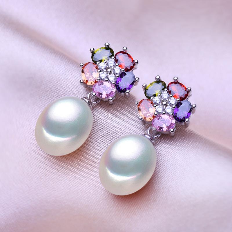 

SENIKO 8-9 мм природні прісноводні перлові сережки геометрія дизайн мода кубічний цирконія квіткові сережки для жінок довгі сережки дівчина подарунок F