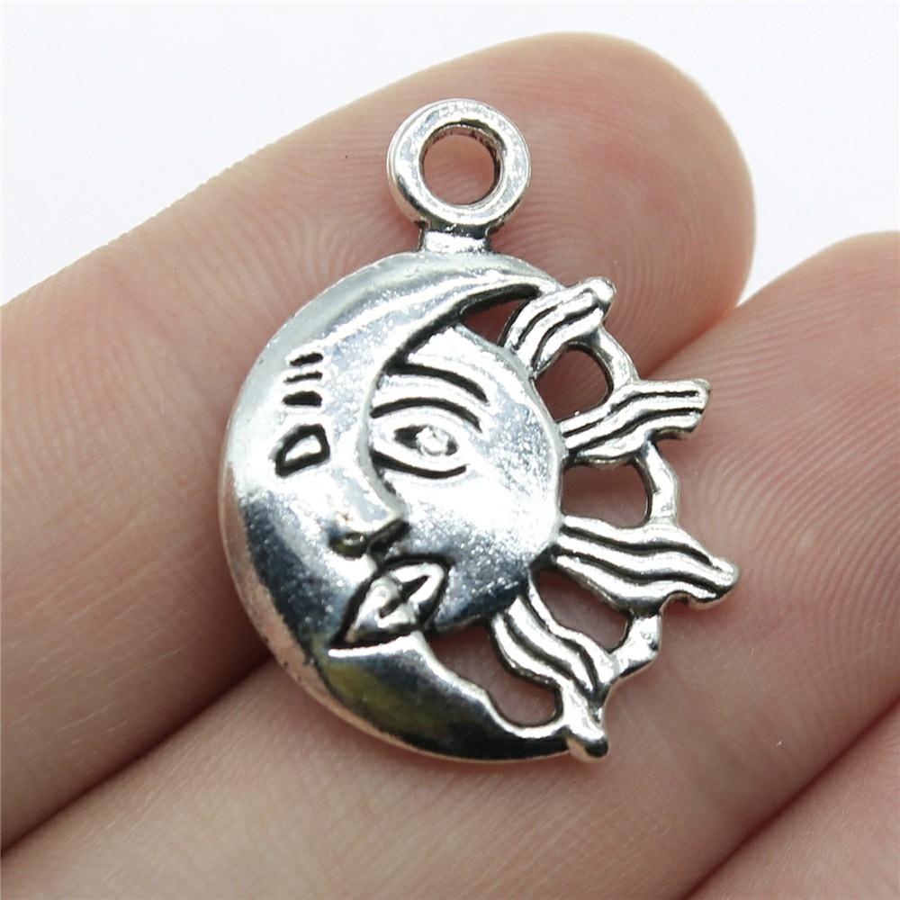 20pcs Charms Zodiac Sun Moon Tibetan Bronze Silver Color Pendants Antique Jewelry Making DIY Handmade Craft