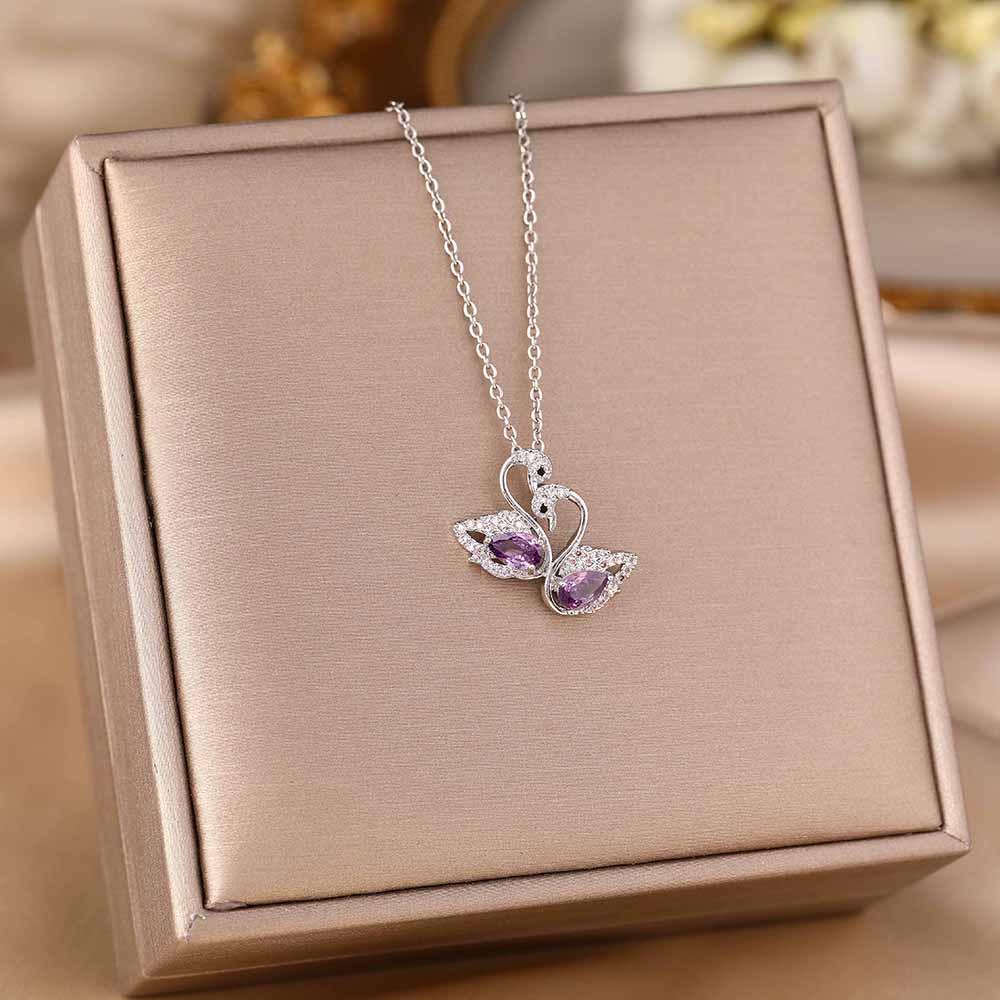 Women's Silver Titanium Steel Necklace with Micro-Inlaid Zircon - Elegant, Durable Clavicle Chain Jewelry