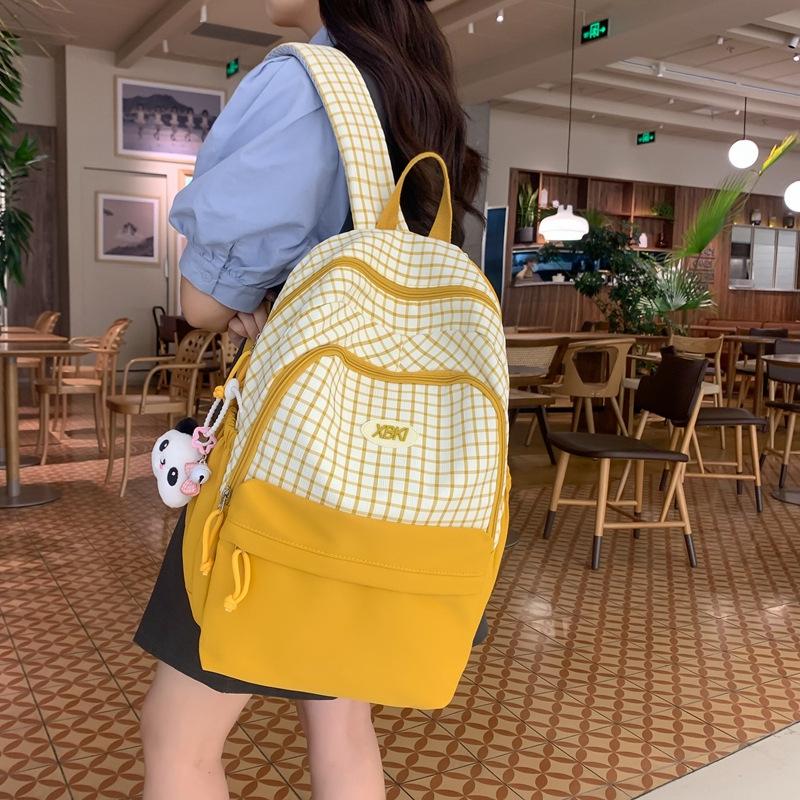 Korean version schoolbag female high school student Mori lattice college style junior high school student large-capacity multi-layer backpack