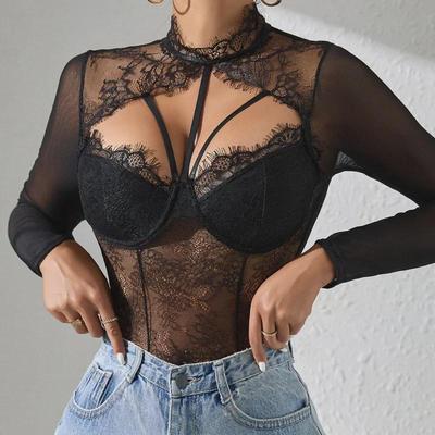 Sexy tvarující overal se všitou krajkou a vyjímatelnou prsní vložkou - Evropský a americký módní top