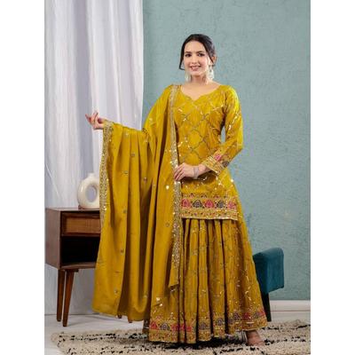 Women Bollywood Designer Salwar Suit Sharara Set Indian Pakistani Party Wear VFP-1879a