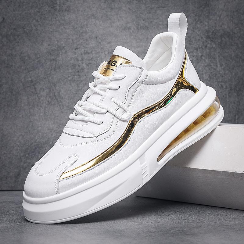 Men's shoes new air cushion board shoes men's two-color splicing process trend versatile men's shoes heightening white shoes spot