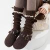 Boots Still Cotton Socks Cover Flanging Ball Bow Stacking Socks Lolita Girl Lace Coffee Calf Cover