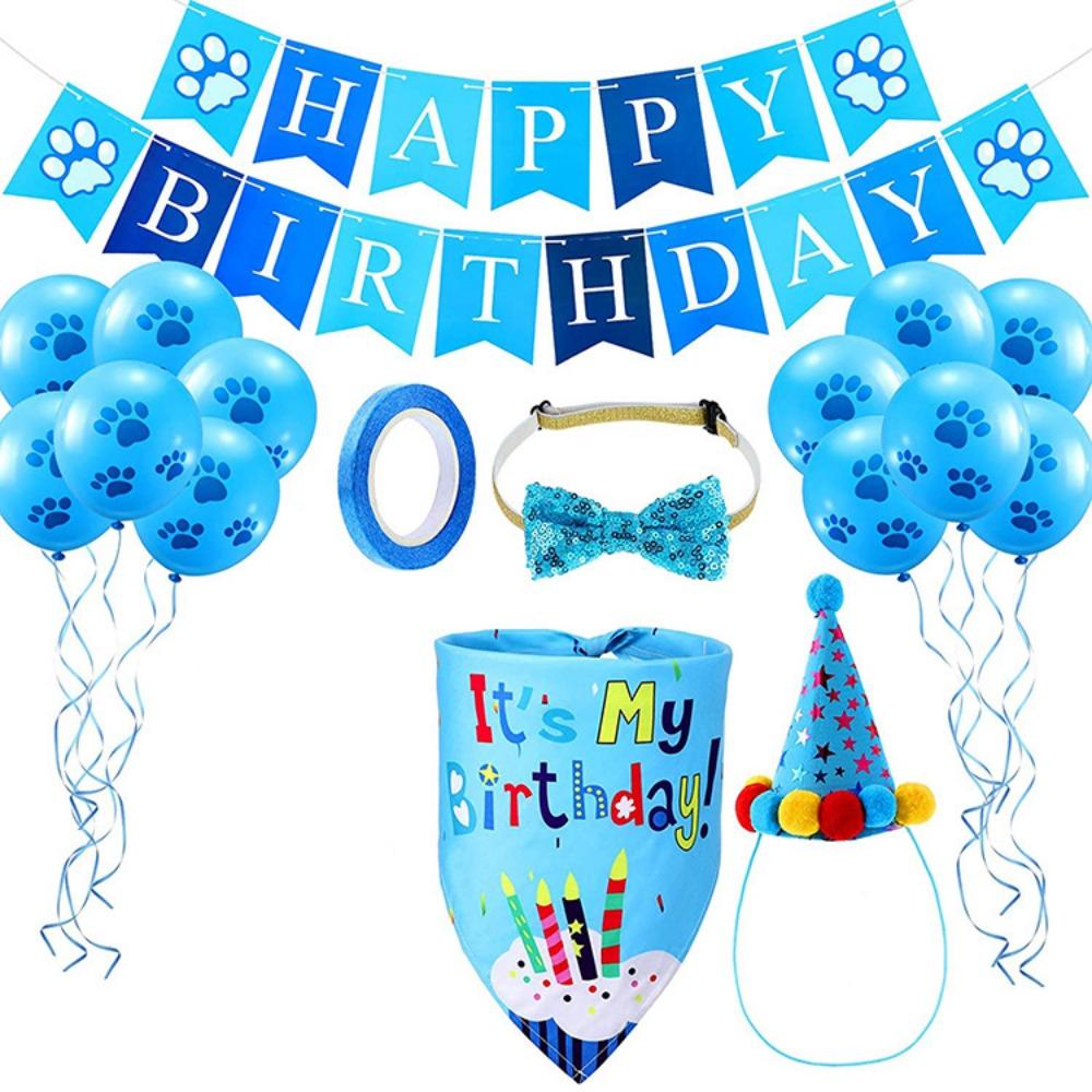 Cartoon Dog Birthday Bib and Party Hat Decorative Pet Birthday Decorations Set  Pet Accessories