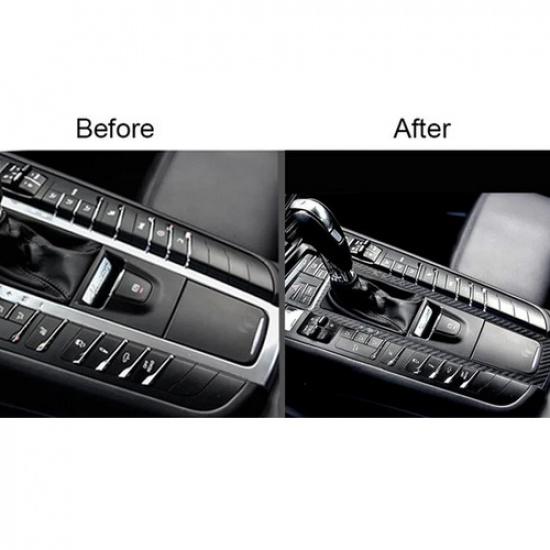 Carbon Fiber Console Gear Shift Frame Cover Trim Fit For Porsche Macan 2014-
