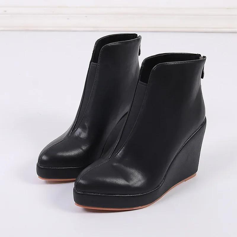 New Autumn Early Shoes Women Ankle Boots Platform Fashion Ladies Wedge Heels 10cm Pure Black White Big Size 42