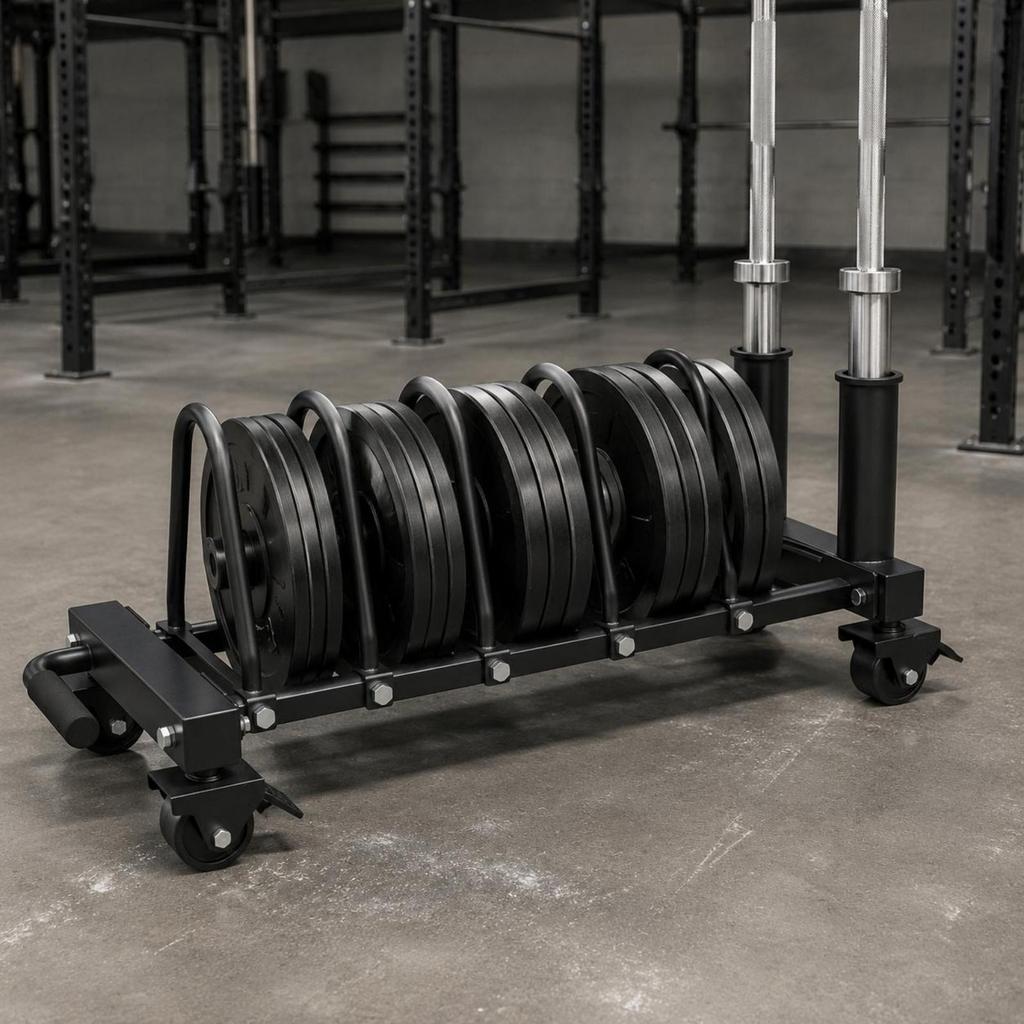 Exercise Disc Storage Rack Caster Wheels Plate Cart Tube Frame Barbell
