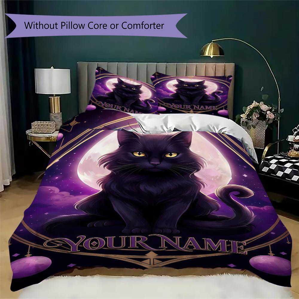 Custom Name Black Cat Majesty Bedding,Quilt Set Quilt Cover Pillowcase Home Birthday Gift(1 * duvet cover + 2 * pillowcase, without core)_lx