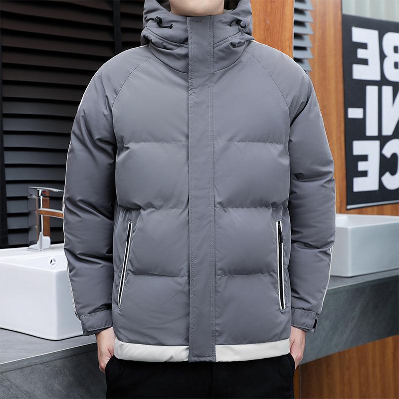 

2025 new winter hooded cotton clothes jacket men s padded jacket thickened warm hooded two bars M сірий колір