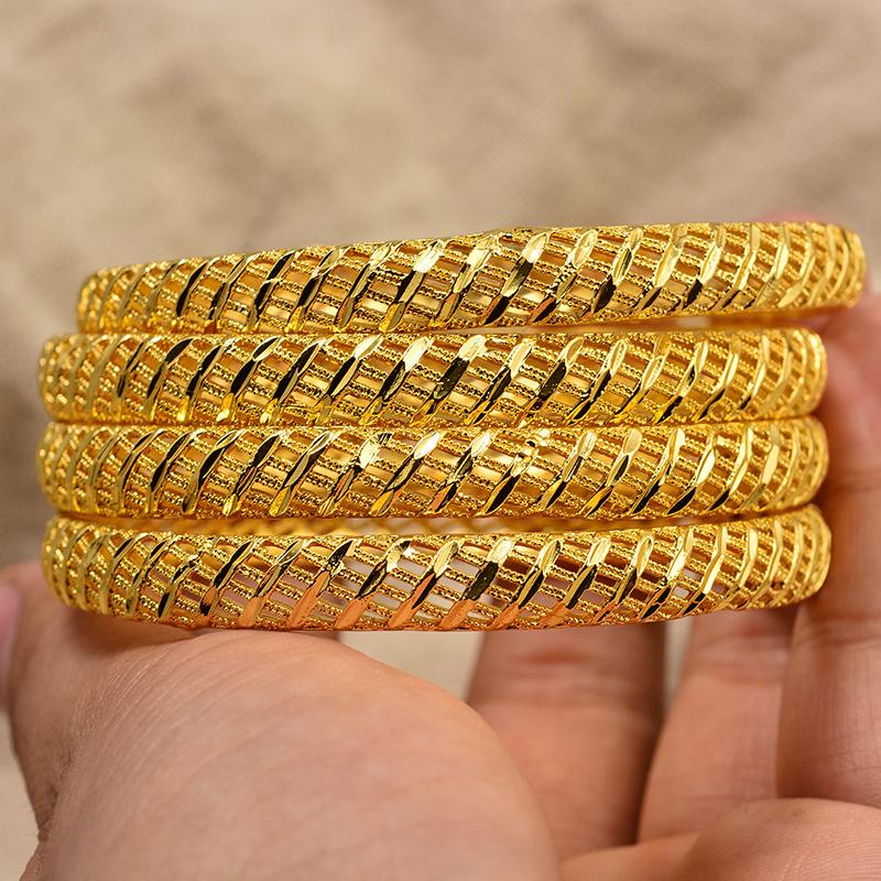African Gold Color Shiny Bangles for Women Girls Dubai Circle  Bride Wedding Bracelet Ethiopian Jewelry