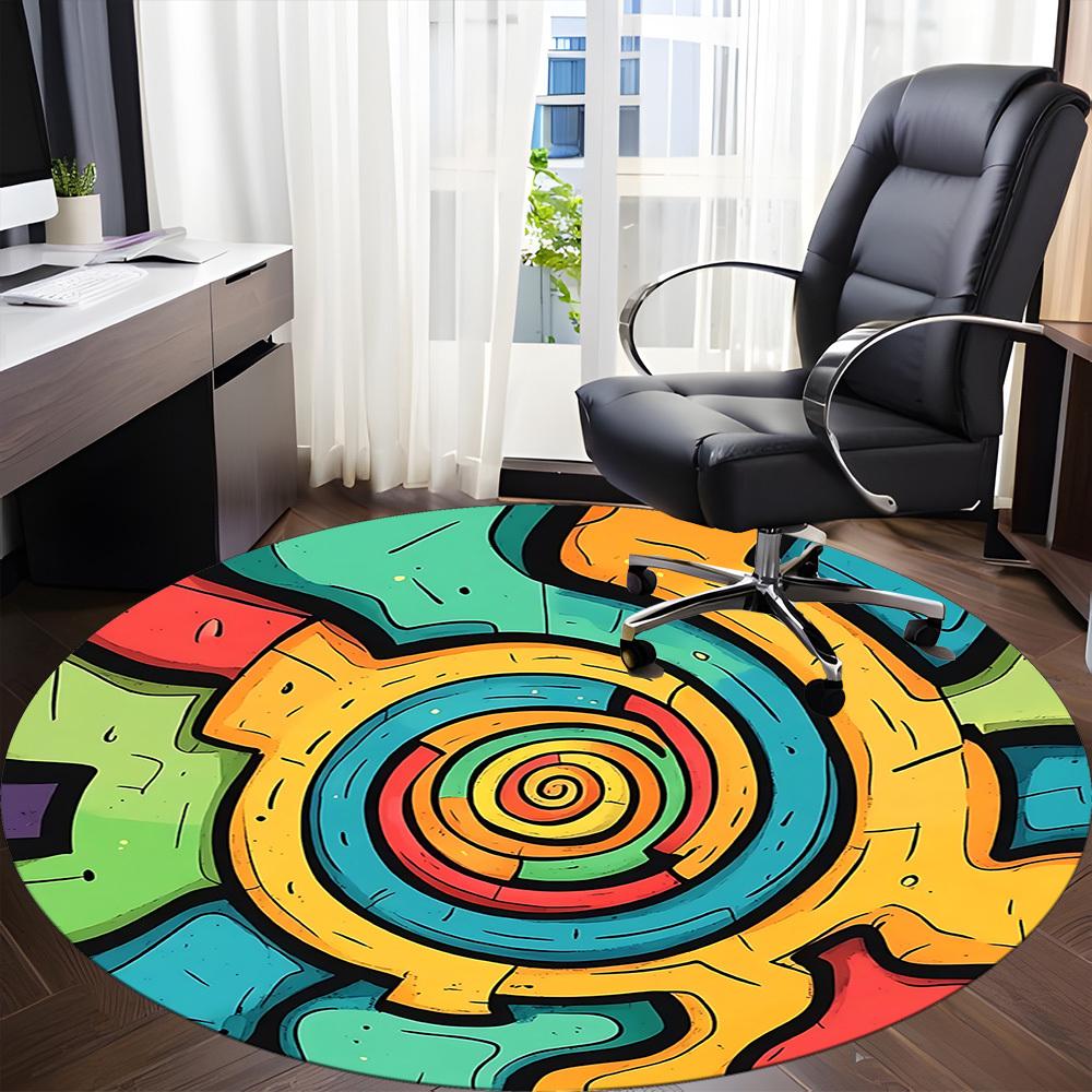 1 Stück bunter Teppich mit Zahnradmuster, runder, rutschfester, langlebiger Teppich in großer Größe für das Büro, geeignet für das Büro