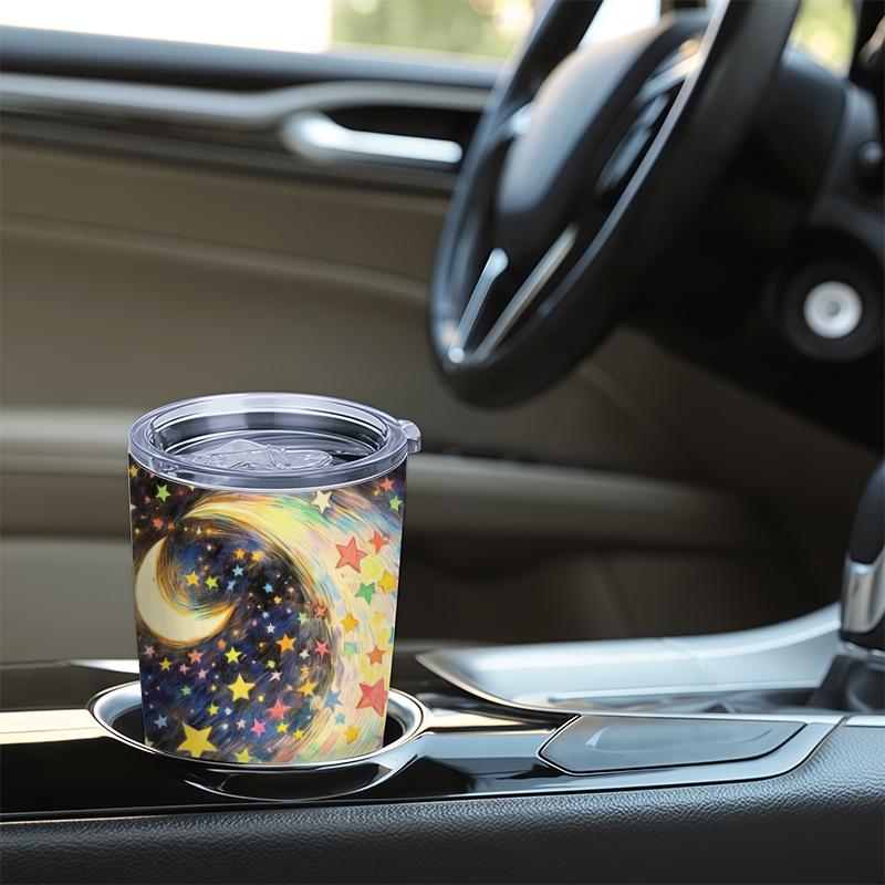 591ml Car Tumbler Galaxy Moon Trip Element Straw Cup Gift Cup Metal Drink Mug 20oz Car Straw Cup Coffee Tumbler