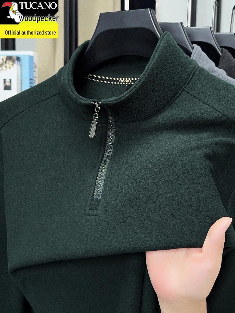 Woodpecker Men's Double-Sided Velvet Half-Zip Warm Base Layer T-Shirt