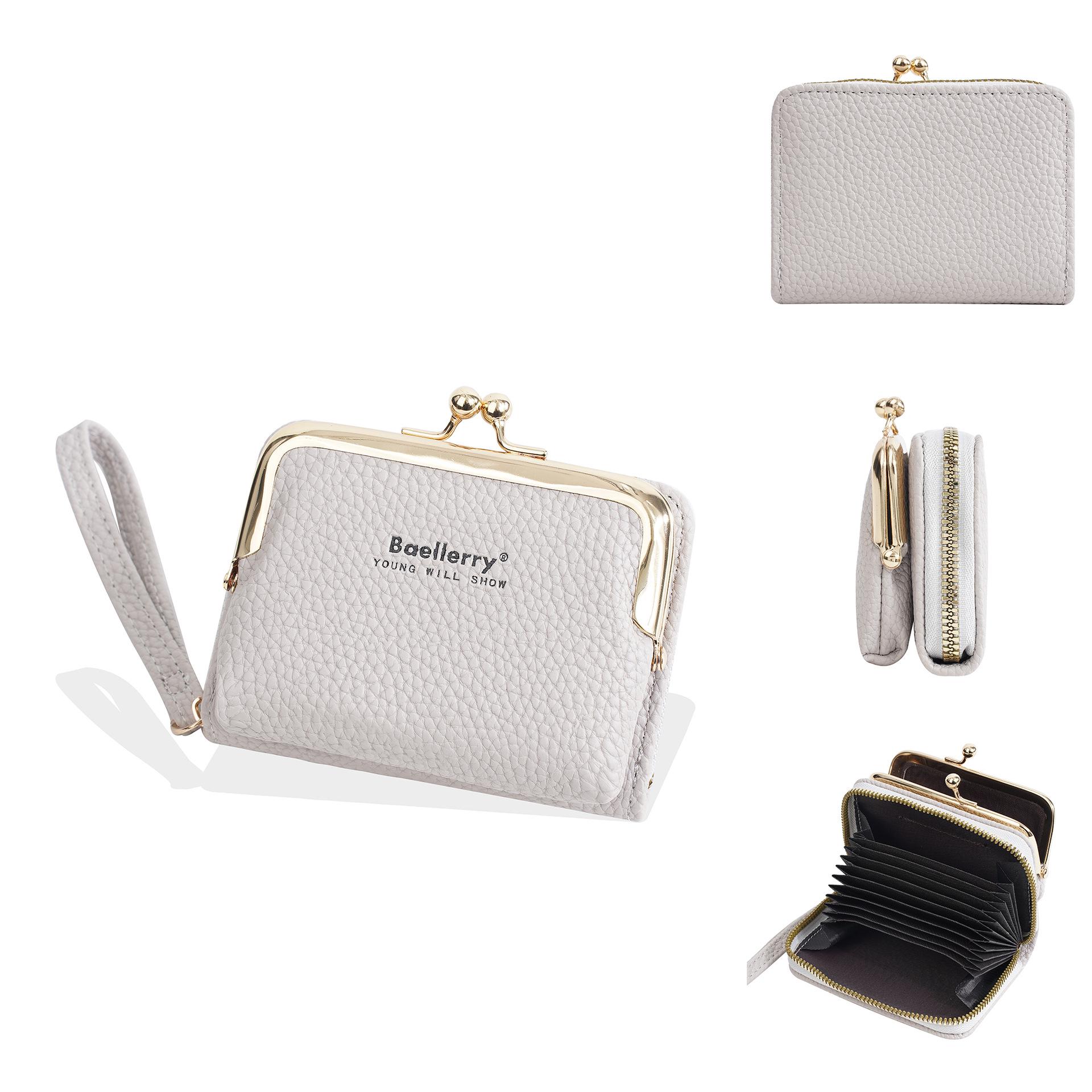 Lychee Texture Women s Short Wallet: Multi-Card Slot Accordion Card Holder Coin Purse серый