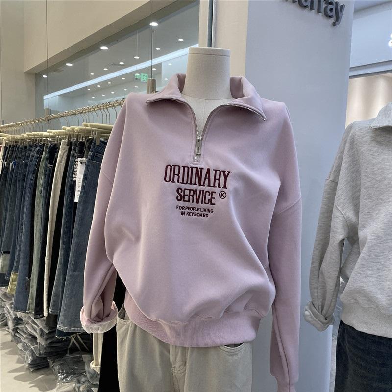 Women's Half Zip Hoodie Letter Print Loose Casual Long Sleeve Sweatshirt