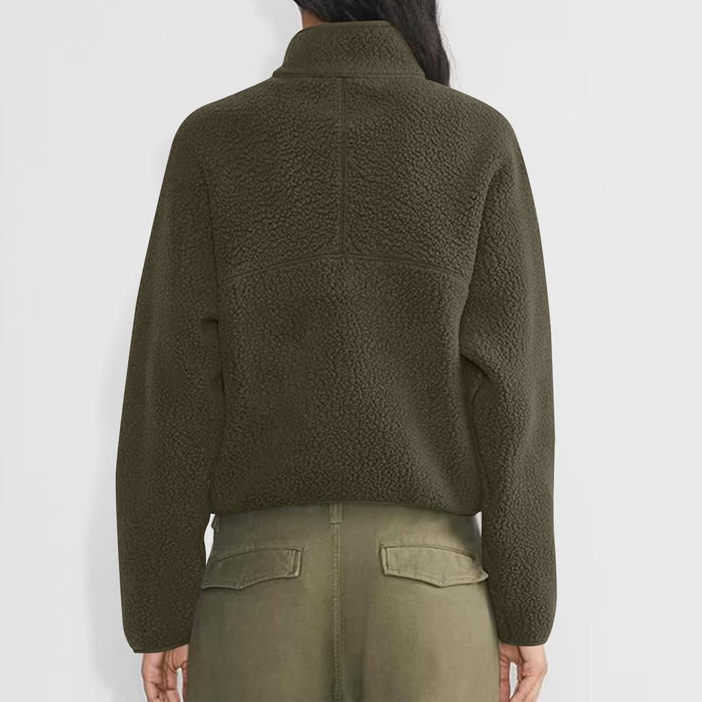 Women's Short Half-Zip Fleece Sweatshirt Plush Warm Cardigan