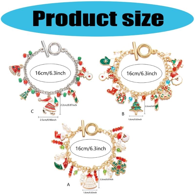 Pulseira de Pingente de Rena do Papai Noel Festiva para Árvore de Natal Corrente de Pulso de Liga Joia Pulseira Presente de Feriado para Mulheres Acessório de Festa