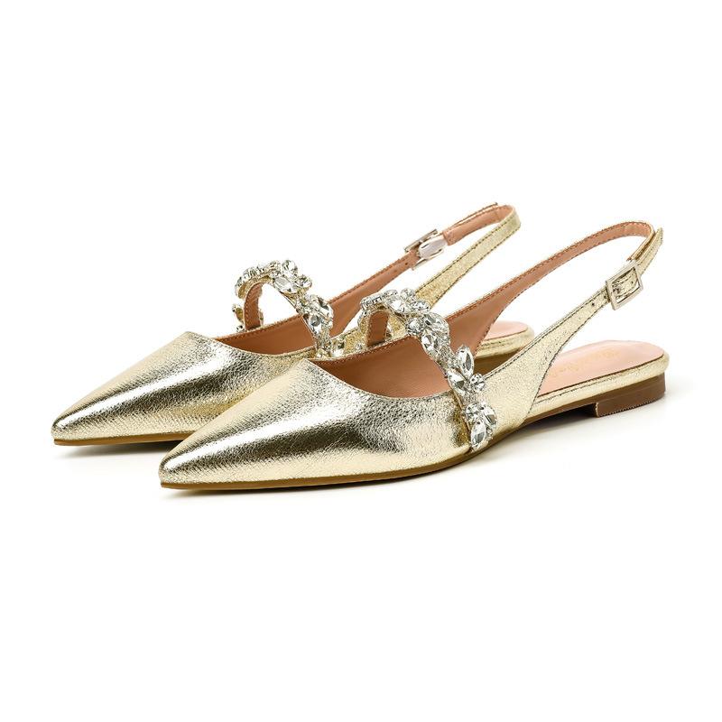 

Туфли-лодочки с сандалиями со стразами женские 2025 лето новая фея ветер балетки свадебная обувь банкетная обувь женская большой размер 43 золотой