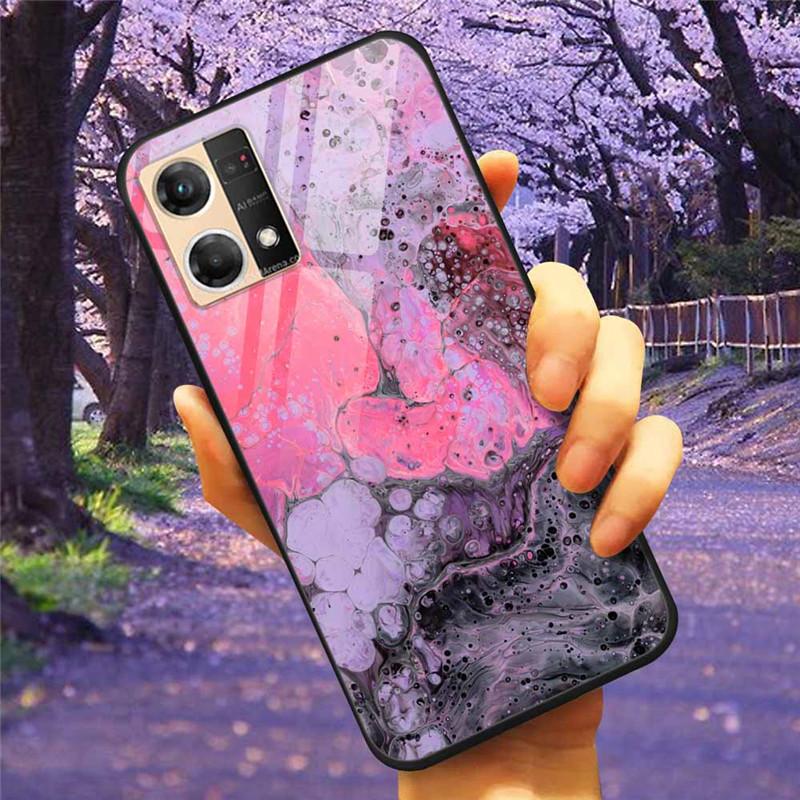 For Oppo Reno7 4G Case Fashion Tempered Glass Moon Star Bumper Cases for Oppo Reno 7 4G Phone Cases CPH2363 Luxury Funda Capa