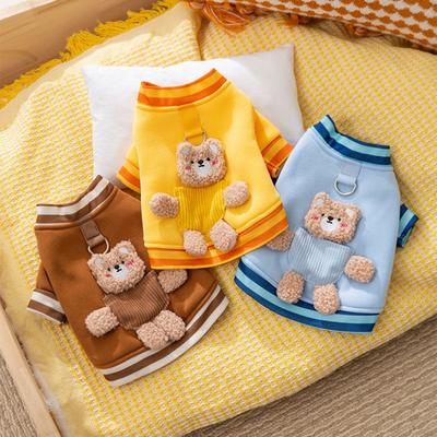 Cartoon Bear Dog Cardigan Warm Pets Autumn Winter Coat Puppy Vest Cute Poodle Outfit with D-ring for Small Medium Dogs Cat Girl Boy