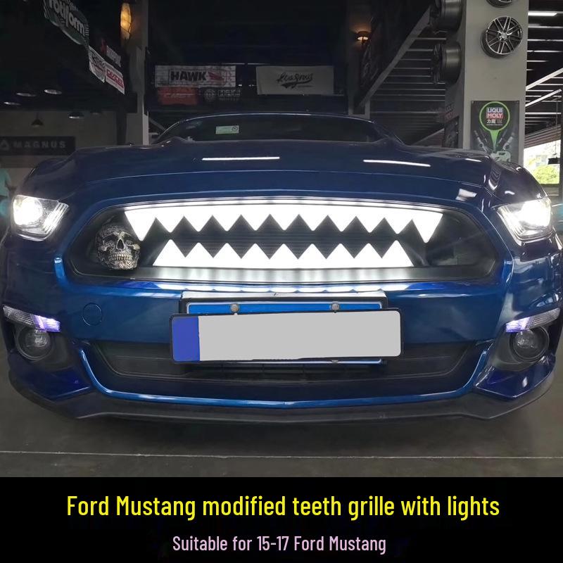 Compatible Center Grille with Light Teeth for 2015-2017 Ford Mustang - Shark Devil Remote Control