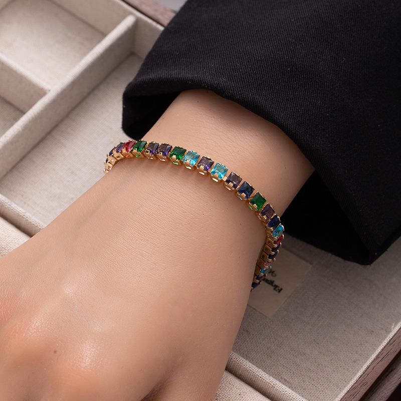 Earrings Color Zircon Bracelet Rectangle Full Diamond Tennis Bracelet E-Commerce Special Hand Jewelry