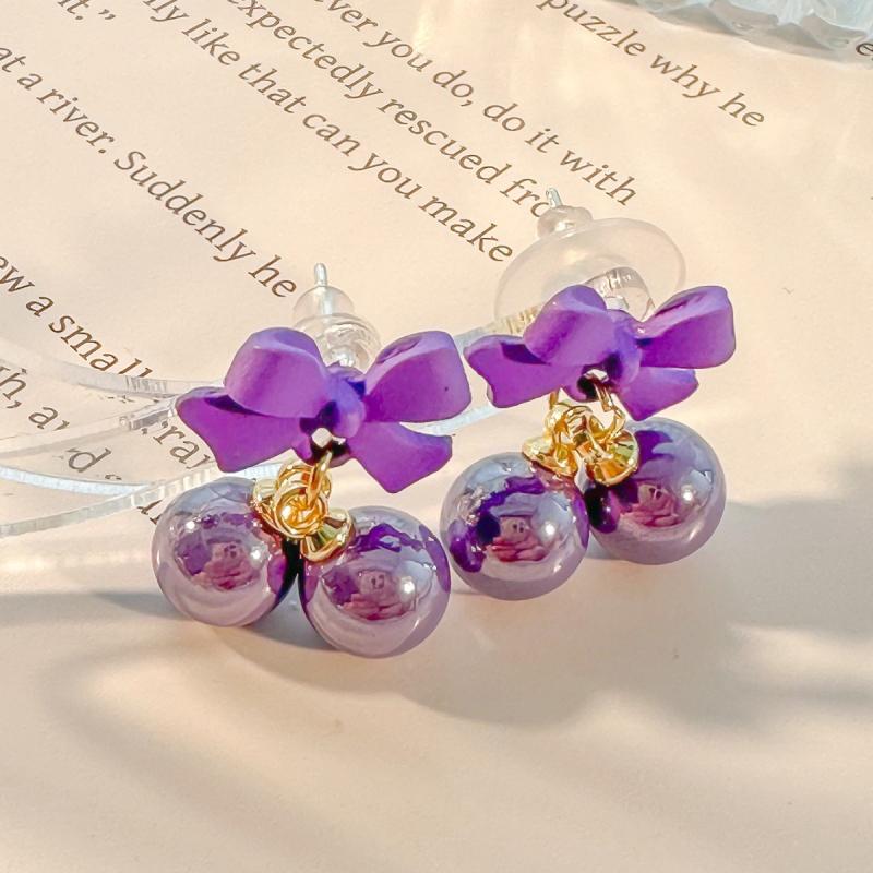 Korean Sweet Pink Bow Earrings For Women Aretes Girls Design Charm Round Bead Drop Earring Jewelry Gifts