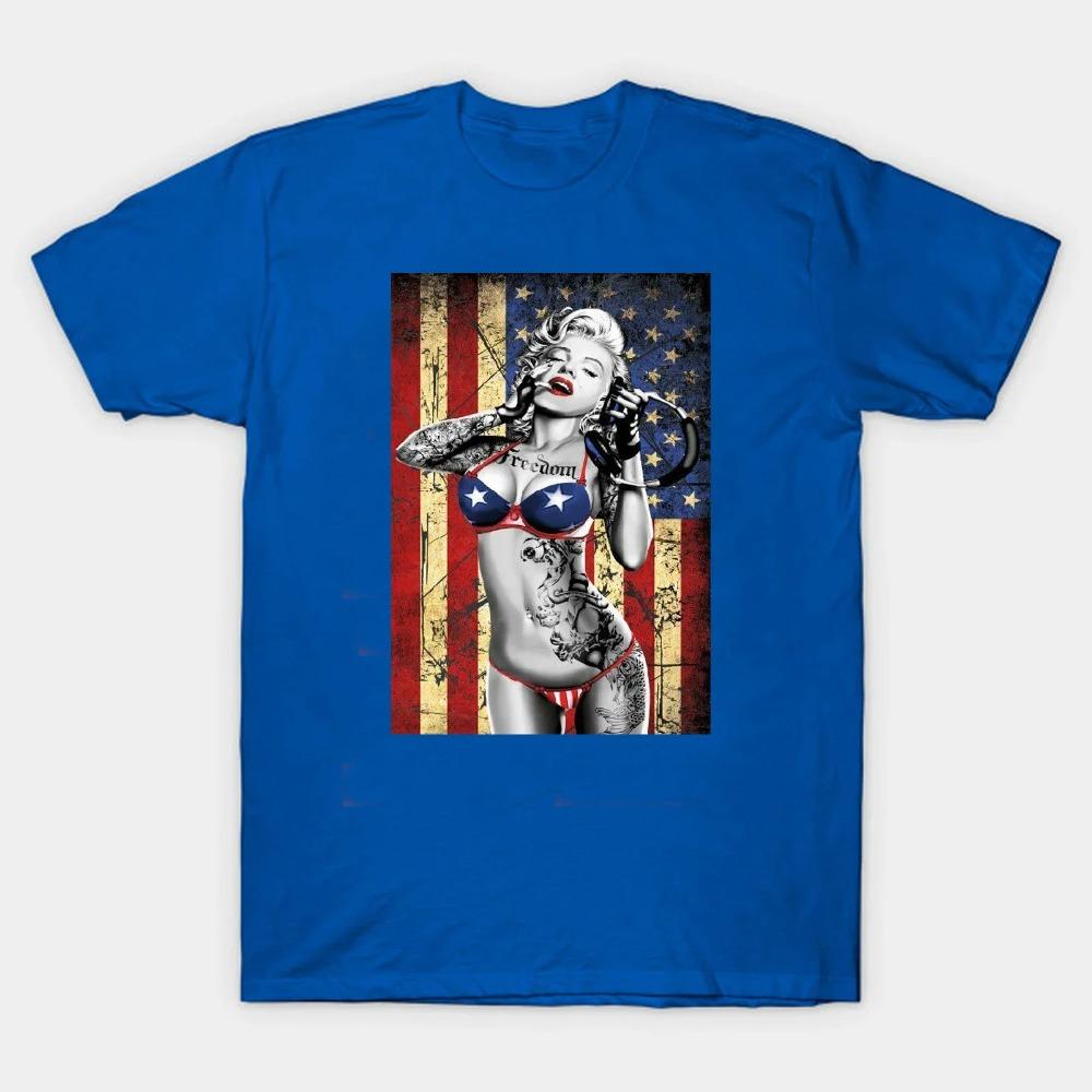 Freedom US Flag DJ Music Gangsta Sexy Tattoos Marilyn Monroe T-Shirt. Summer Cotton Short Sleeve O-Neck Mens T Shirt New S-3XL
