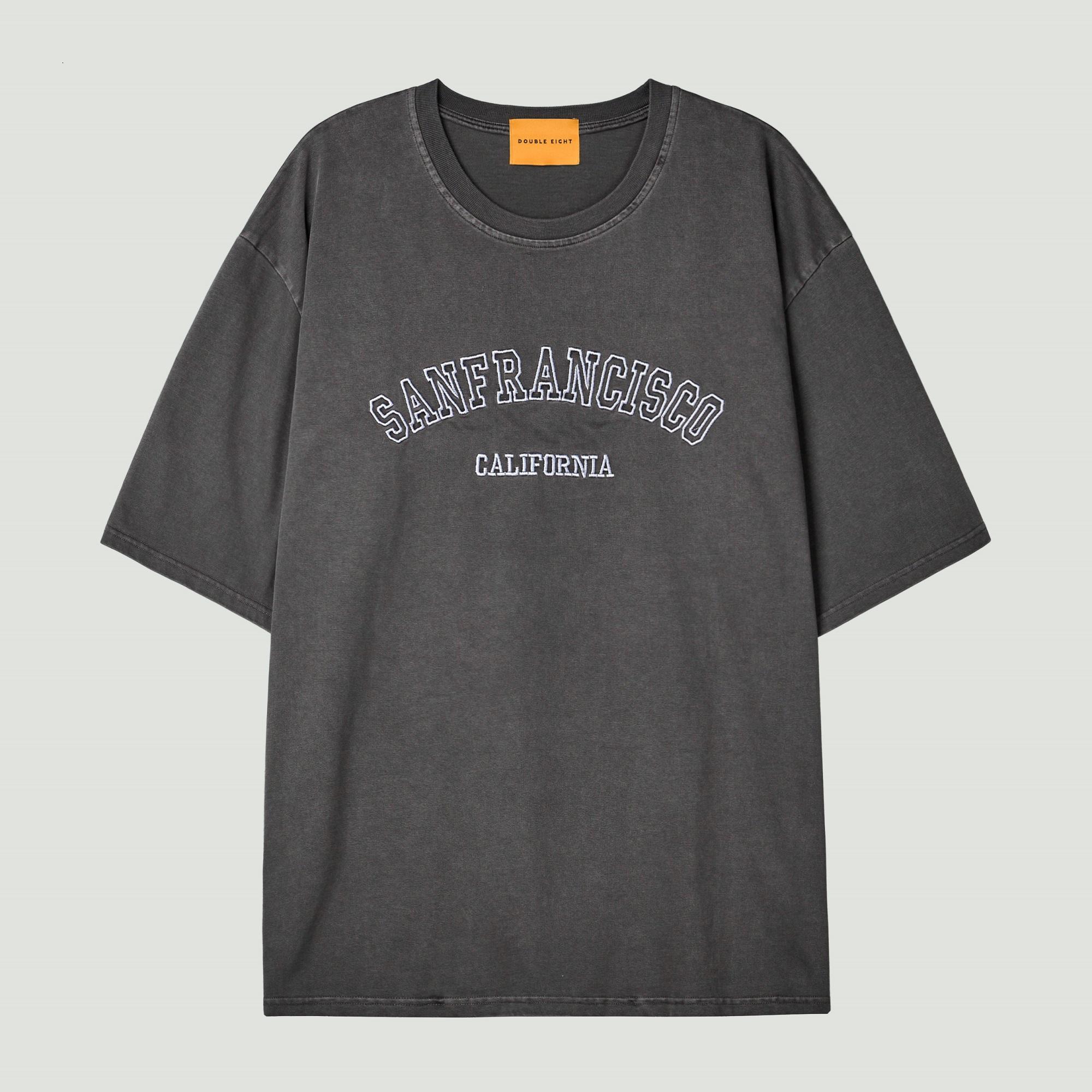 Deobeuleis San Francisco Embroidered Pigment Short Sleeve Over Fit (Charcoal) Charcoal/Free