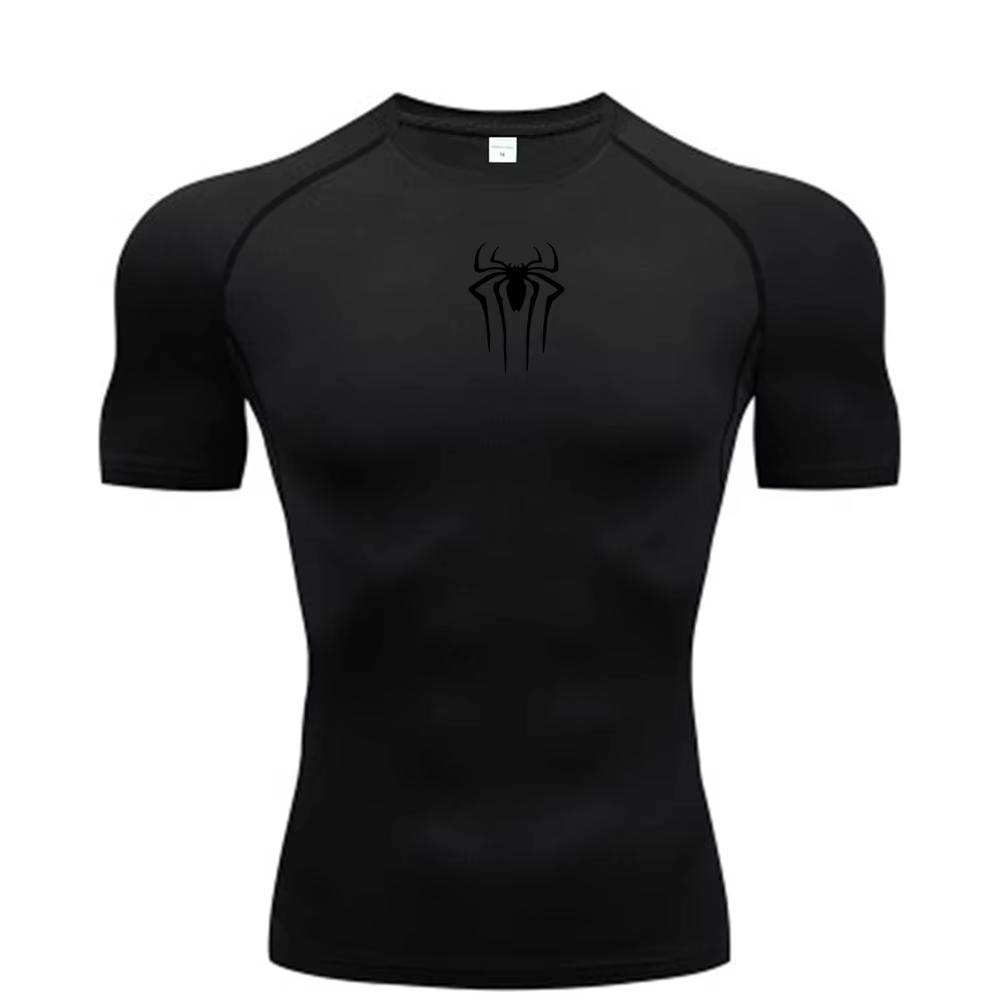 New Compression Shirt Men Fitness Gym  Sport Running spider print T-Shirt Quick Dry Short Sleeve T-Shirt For Men