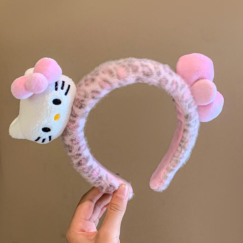 

Каваий Sanrio Hello Kitty Плюшевый Ободок Милый Мультяшный Леопардовый Принт Ободок для Умывания Макияжа Аксессуары для Волос Подарок для Девочек