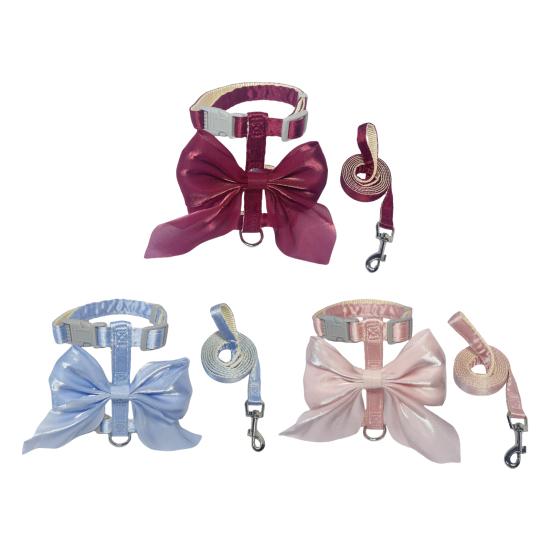 Cute Bow Cat Harness Adjustable Kitten Harness Glossy Cat Harness with Leash for Kittens Adult Cats Party Outdoor Walks