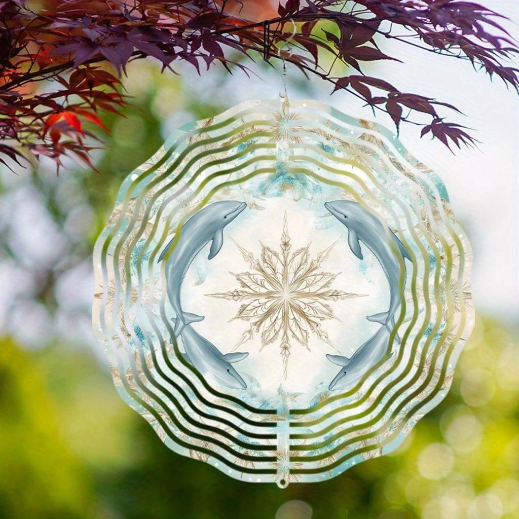 10 Inch Dolphin Wind Spinner Outdoor Hanging Decor with 360 Rotating Hook for Garden Balcony Patio Spring Summer Decoration