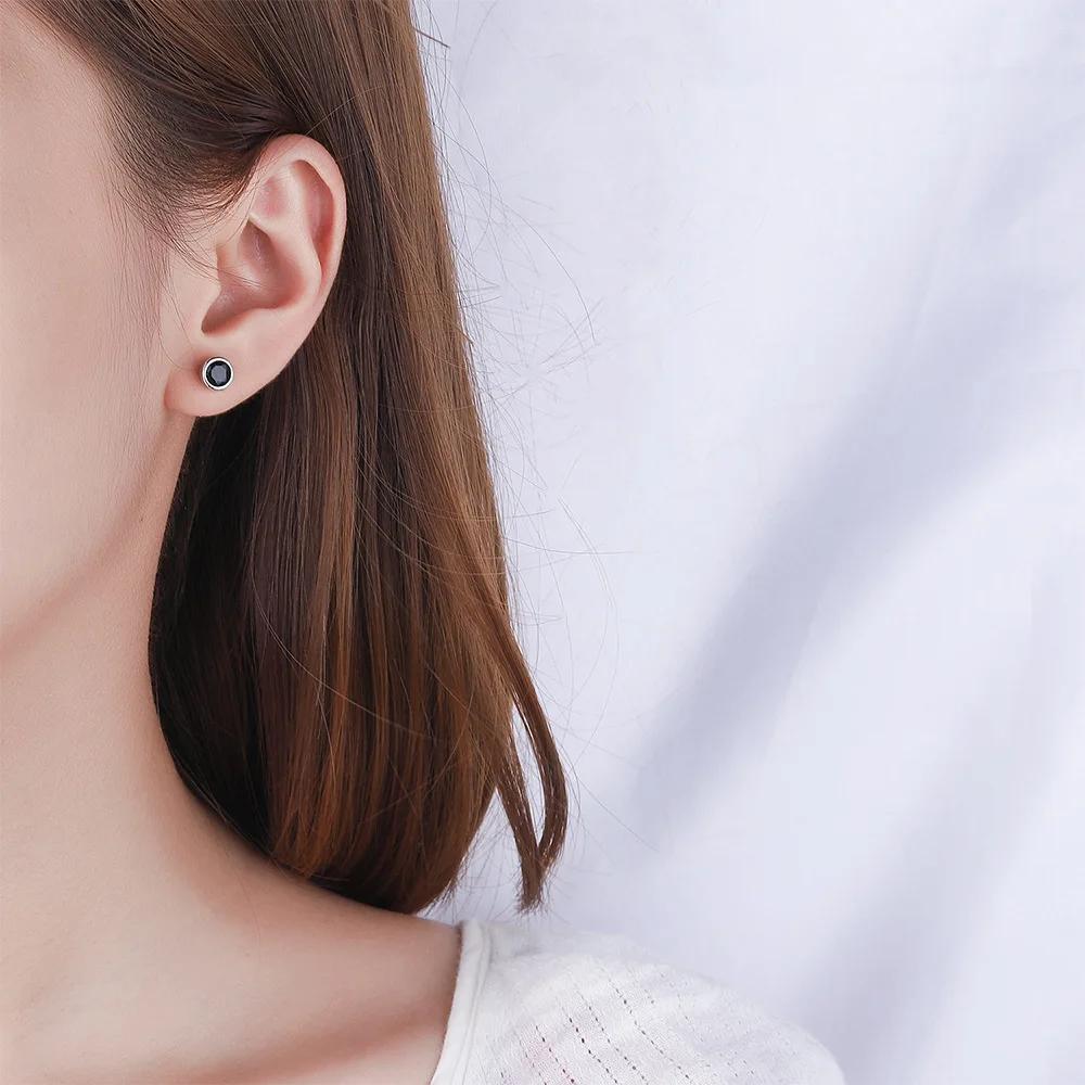 Real 925 Sterling Silver Zircon Round Crystal Stud Earrings For Women Elegant Wedding Party Jewelry Pendientes Luxury Gift