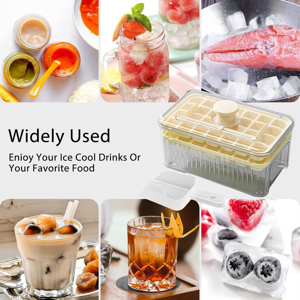 Ice Cube Tray with Lid and Bin Ice Tray  Ice Cube Mold 2 Trays for Freezer for Chilled Drinks Coffee Juice