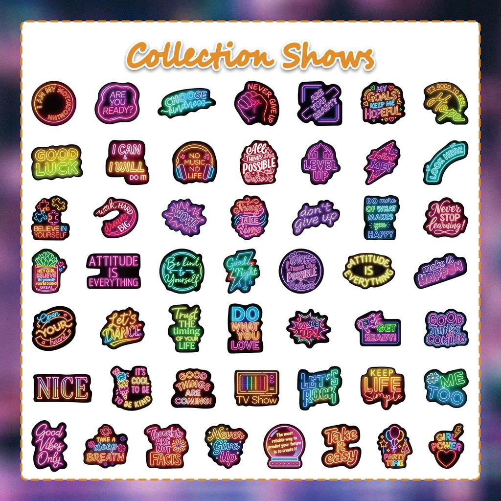 50 Pieces / 2 Designs of Neon Positive and Optimistic Quotes Sticker Handbooks for Luggage Box Decoration Stickers