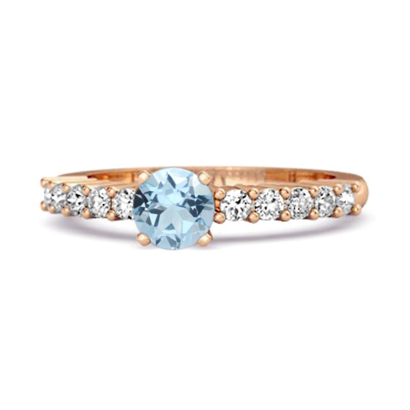 

Blue Topaz Round Solitaire Ring - Sterling Silver Rose Gold Vermeil 7 рожевий колір золота