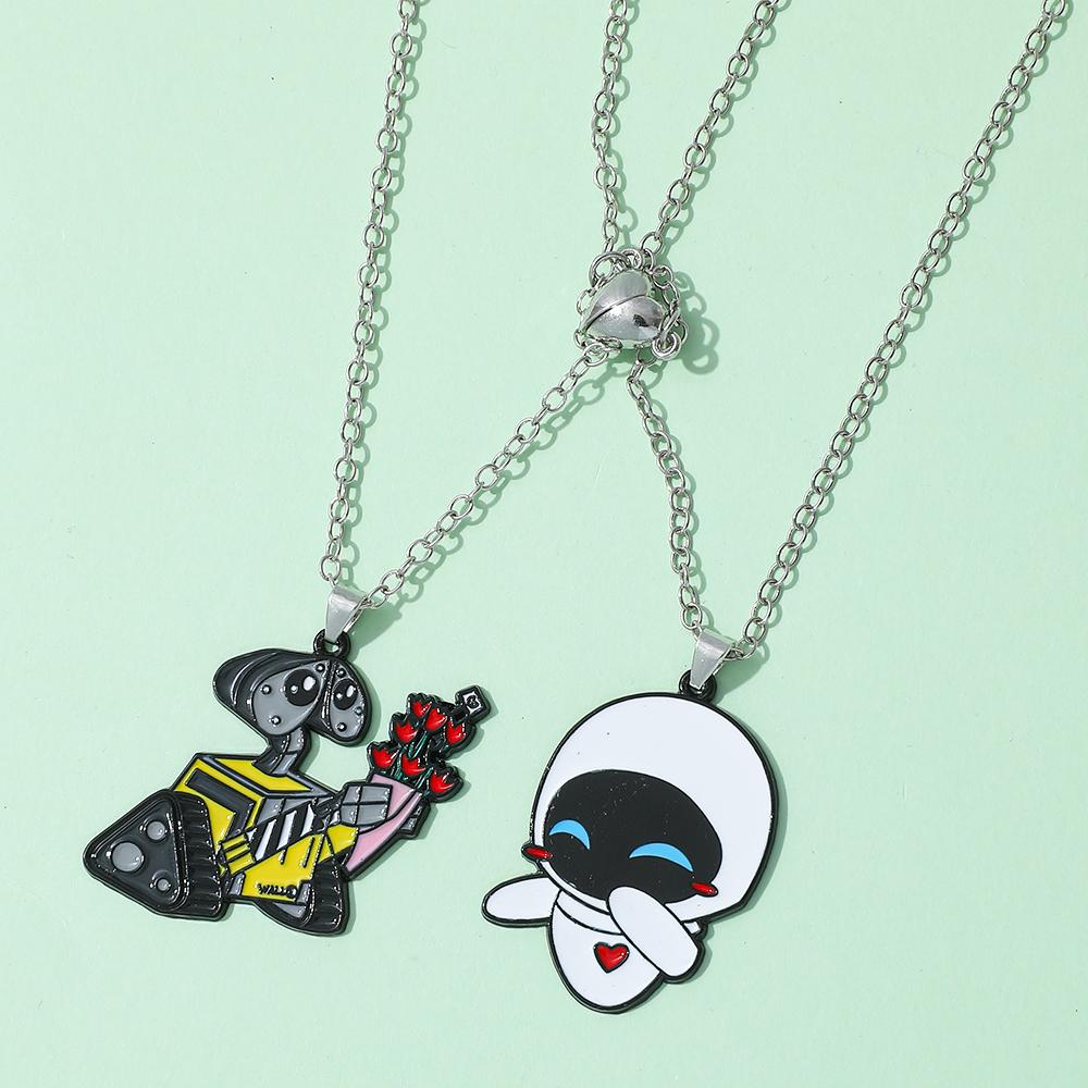 

2Pcs Cartoon Walle & Eve Couple Necklaces Set Fashion Enamel Jewelry for Men Women Best Friend Pendant Gift for Valentine s Day