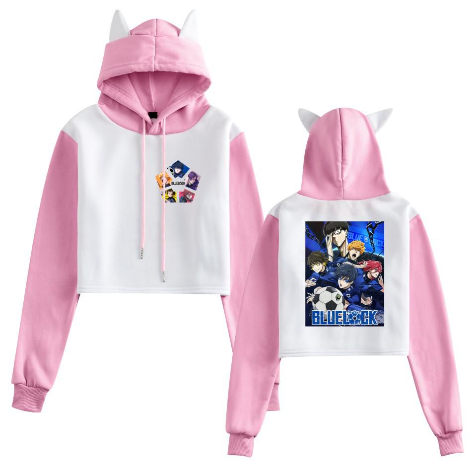 Nuova Felpa con Cappuccio Blu Prison Blue Lock Anime con Orecchie da Gatto - Collezione Autunno/Inverno Donna