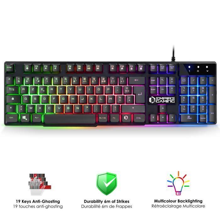 Pack 3 En 1 - EMPIRE GAMING - MK800 - Clavier Semi-mécanique RGB - Souris 2400 DPI - Tapis De Souris