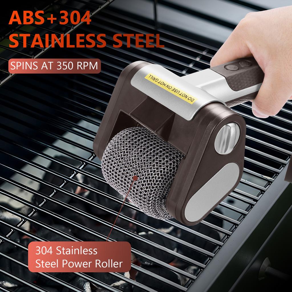 2025 New Wireless Electric Stainless Steel Roller Grill Cleaner Brush,Replaceable Brush Heads,Food Grill Brush BBQ Accessoires