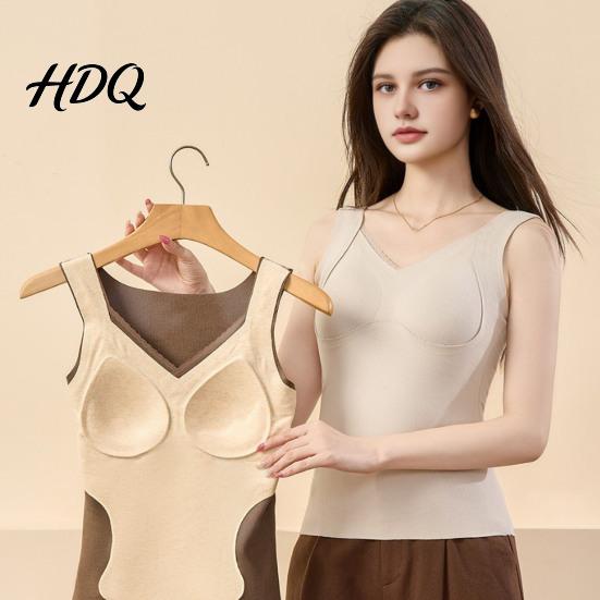 Invisible Vest Seamless Slim Fit Warm Camisole Women Thermal with Built-in Bra Sleeveless Base Layer Velvet Tops for Autumn Winter Comfy Undershirt