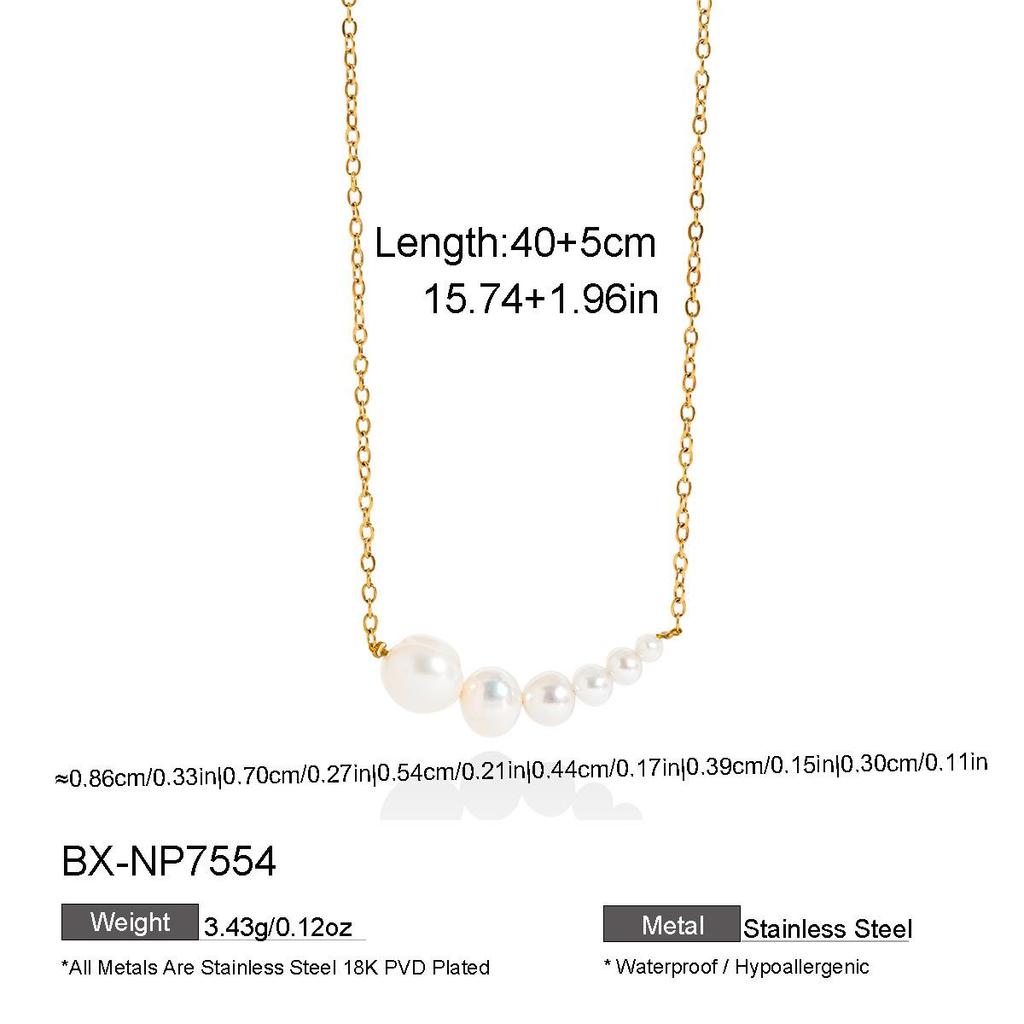 Elegant Gradient Freshwater Pearl Necklace: Fashionable 18K Gold-Plated Titanium Clavicle Chain, Long-Lasting and Versatile Design.