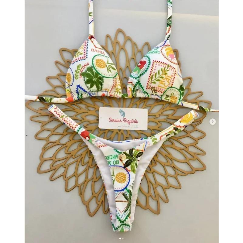 Druck Sexy Bikini Sets Neckholder Schnür-Tops Strings Strandstil Badeanzug Y2k Badeanzüge Damen Strandbekleidung