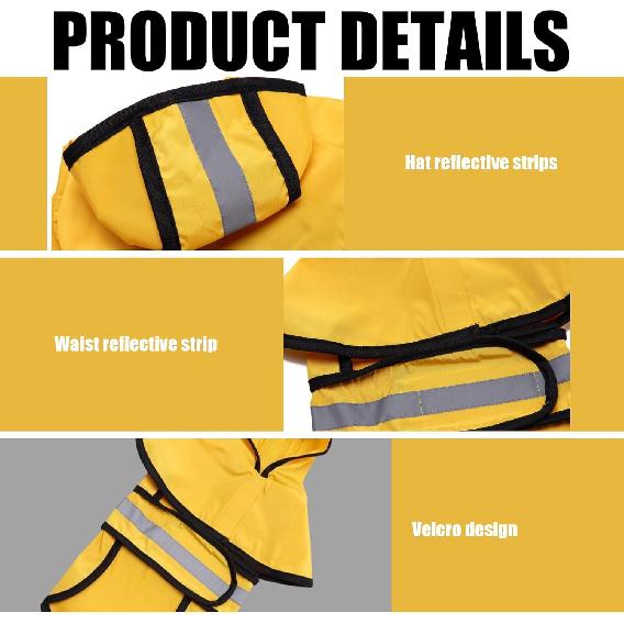 Dog Poncho, Rain Jacket for Dogs Waterproof, Reflective Safety Dog Raincoat, Yellow M Size, Polyester Material