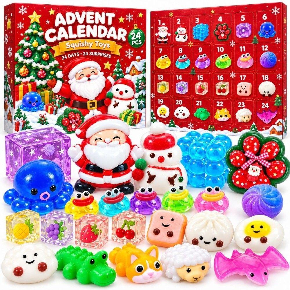 24 Stück Adventskalender Weihnachten Fidget Spielzeug Set Knödel Langsam Aufgehend Quetschspielzeug Weihnachtsgeschenk