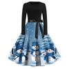 Women's Fashion Round Casual Slim Fit Christmas Print Large Swing Long Sleeve Dress