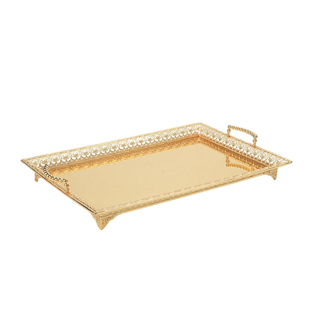 Metal Iron Food Serving Tray with Handles for Home Party Elegant Retro Style Aureate